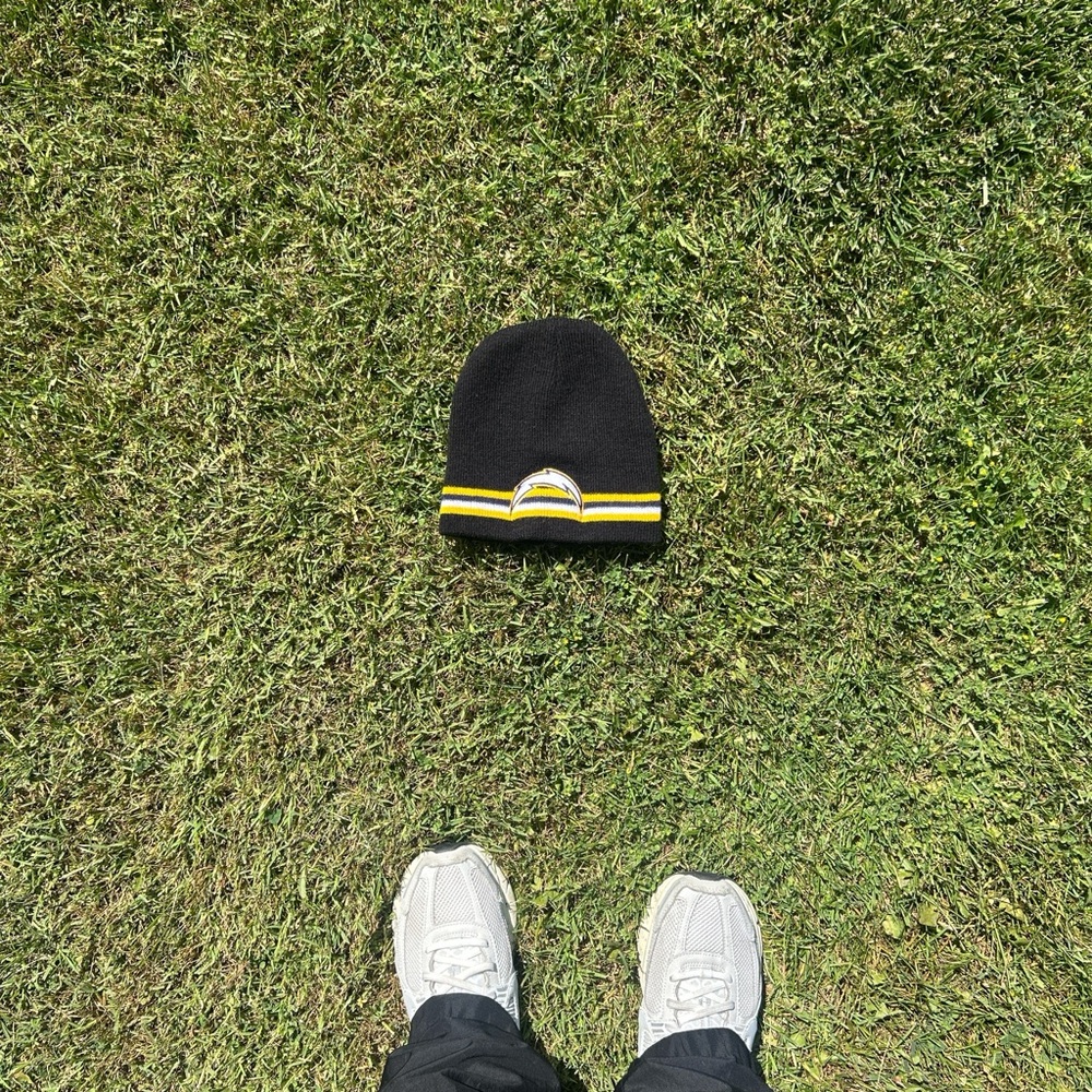 Vintage NFL Chargers Black Beanie with Yellow and White Stripes